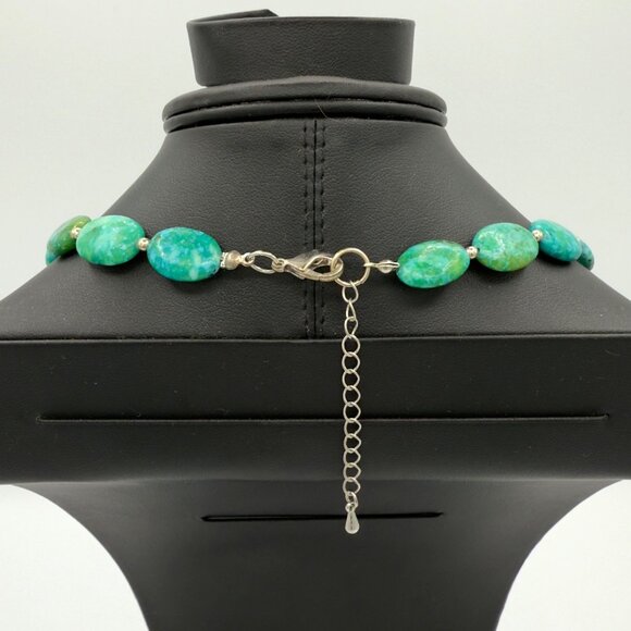 Vintage Stauer Sterling Silver Chrysocolla Pendant Necklace Green Aqua Drop 20"L - Picture 6 of 13